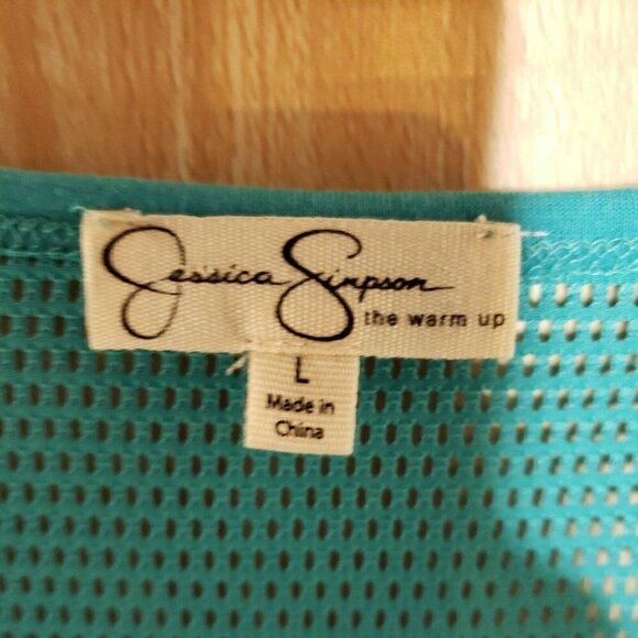 Jessica Simpson The Warm Up Womens Teal Mesh Knit Tank Top Large - Picture 6 of 8